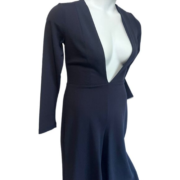 STYLESTALKER Nova Navy Jumpsuit Long-Sleeve Deep Plunge V-Neck Size Small 70s - Picture 5 of 14